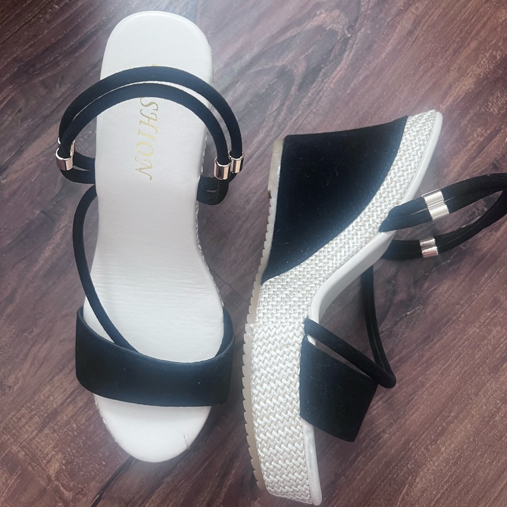 Black and cream Wedge Sandals